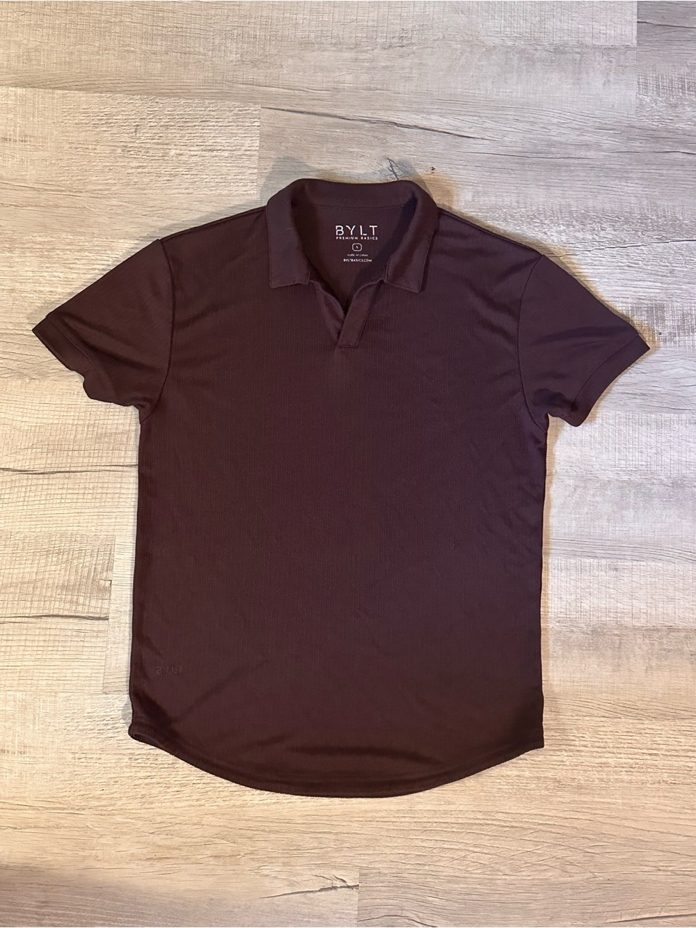 BYLT Basics Men's Plum Short Sleeve ribbed open V neck Polo